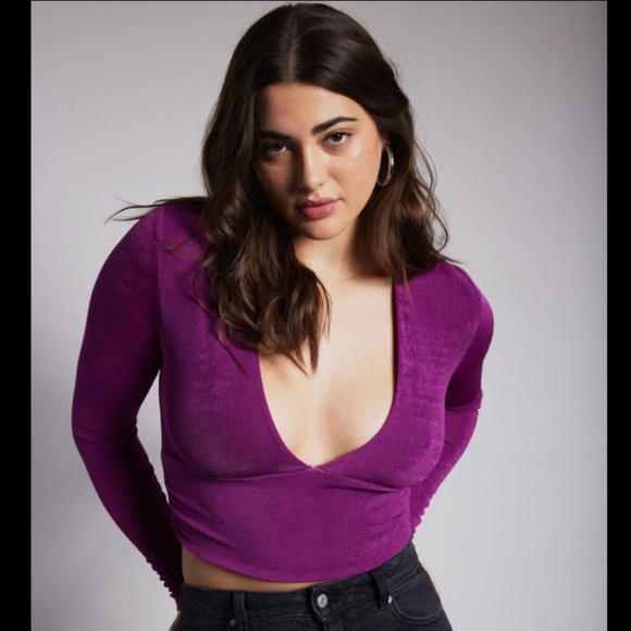 DYNAMITE | Pink/ Purple Long Sleeve Deep V Neck (size XS) - Picture 1 of 5